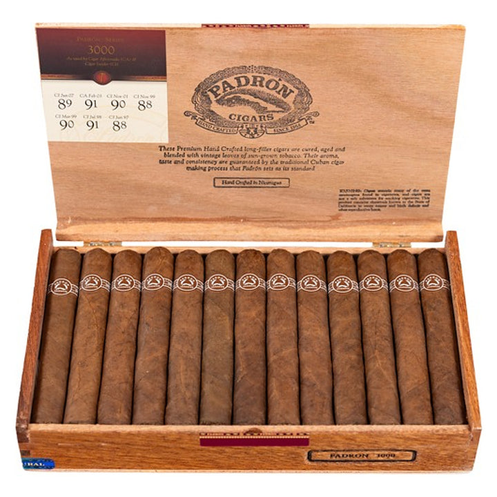 Open box of 26 Padron 3000 Natural cigars