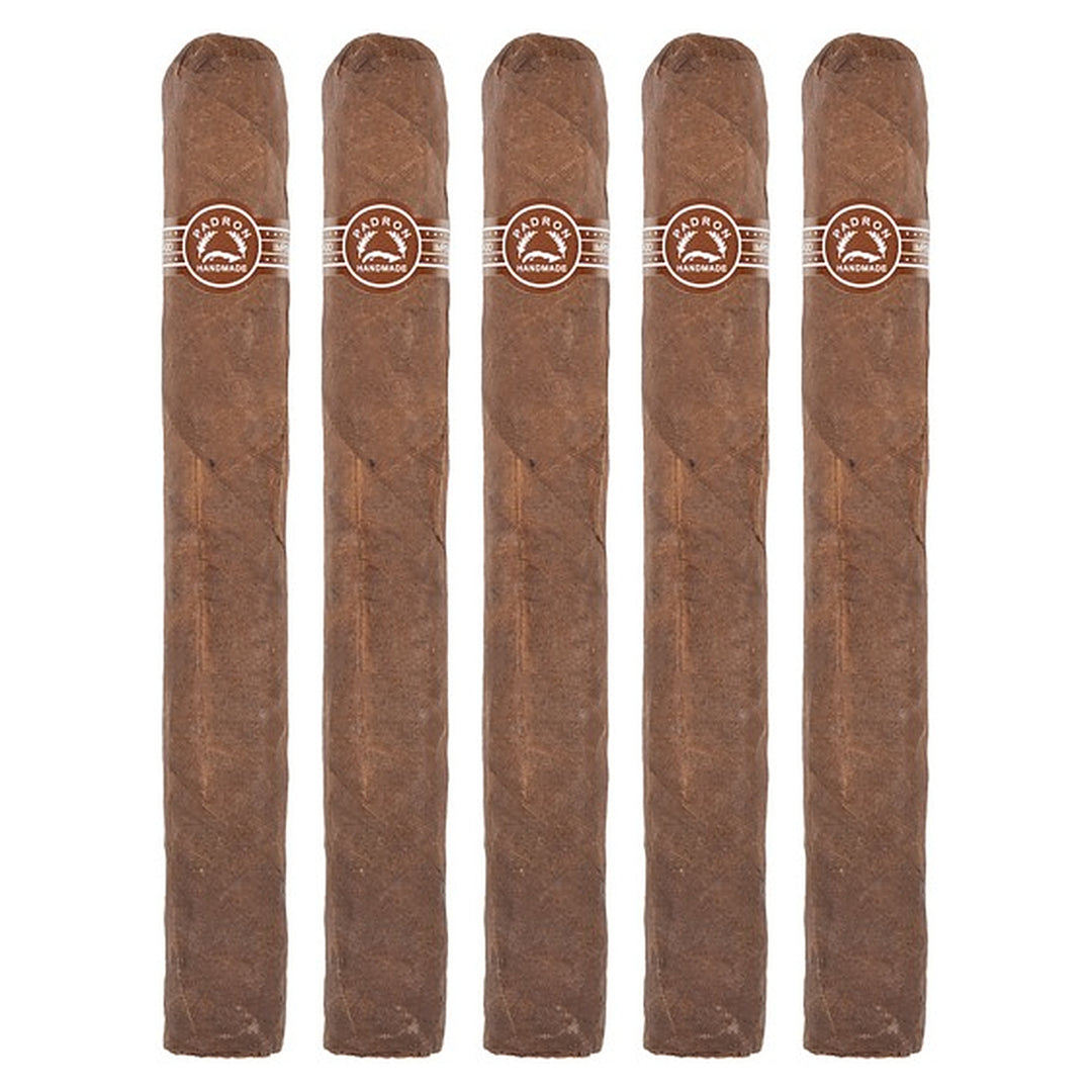 Five Padron 4000 Maduro cigars, 6.5 × 54, lined up side by side