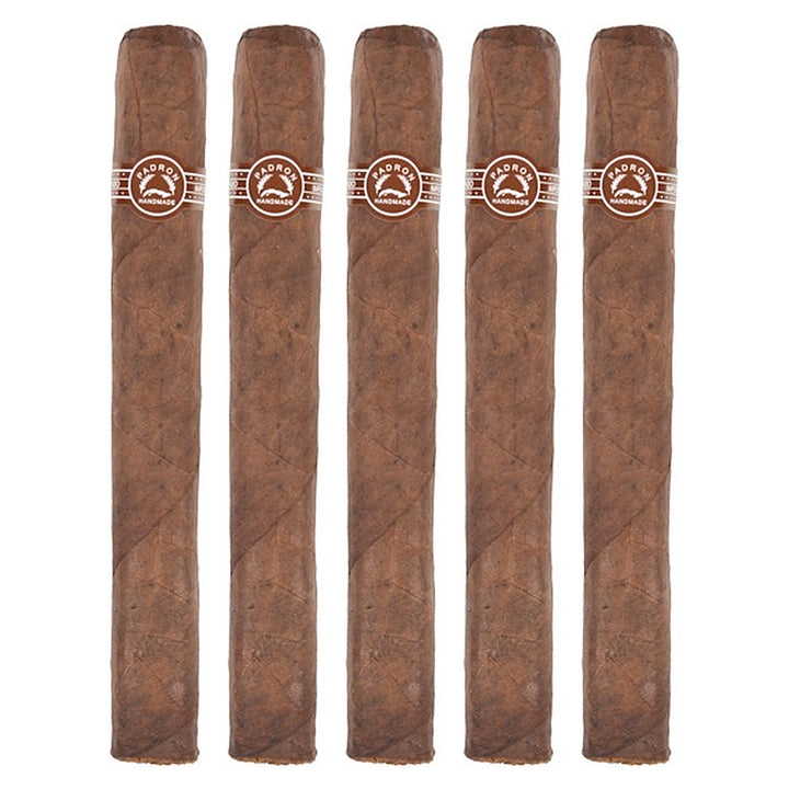 Five Padron 4000 Natural cigars, 6.5 × 54, lined up side by side
