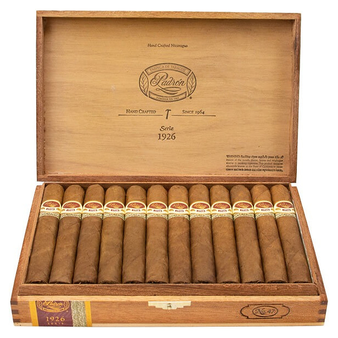 Open box of 24 Padron 1926 Series No. 47 Natural cigars