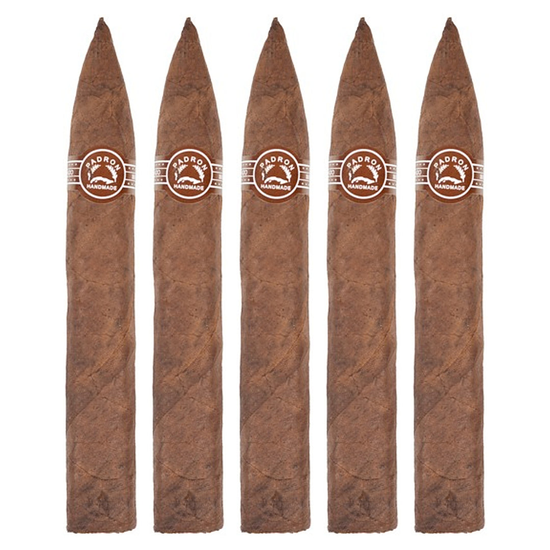 Five Padron 6000 Natural cigars, 5.5 × 52, lined up side by side
