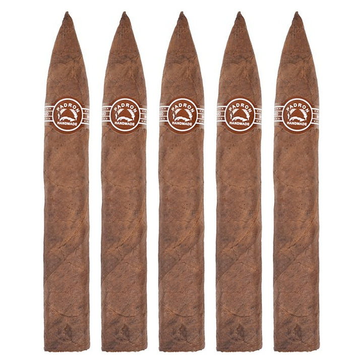 Five Padron 6000 Natural cigars, 5.5 × 52, lined up side by side