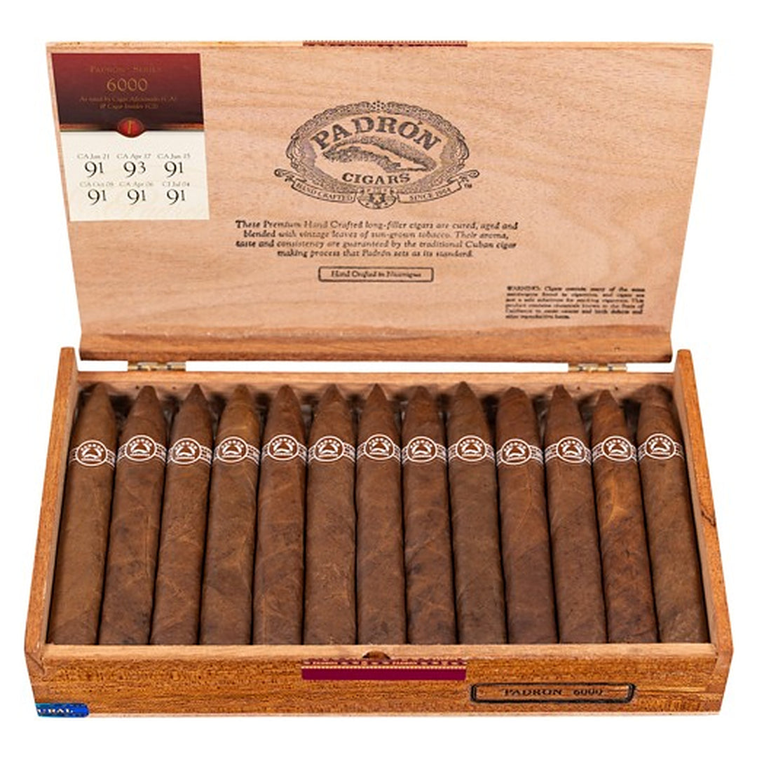 Open box of 26 Padron 6000 Natural cigars