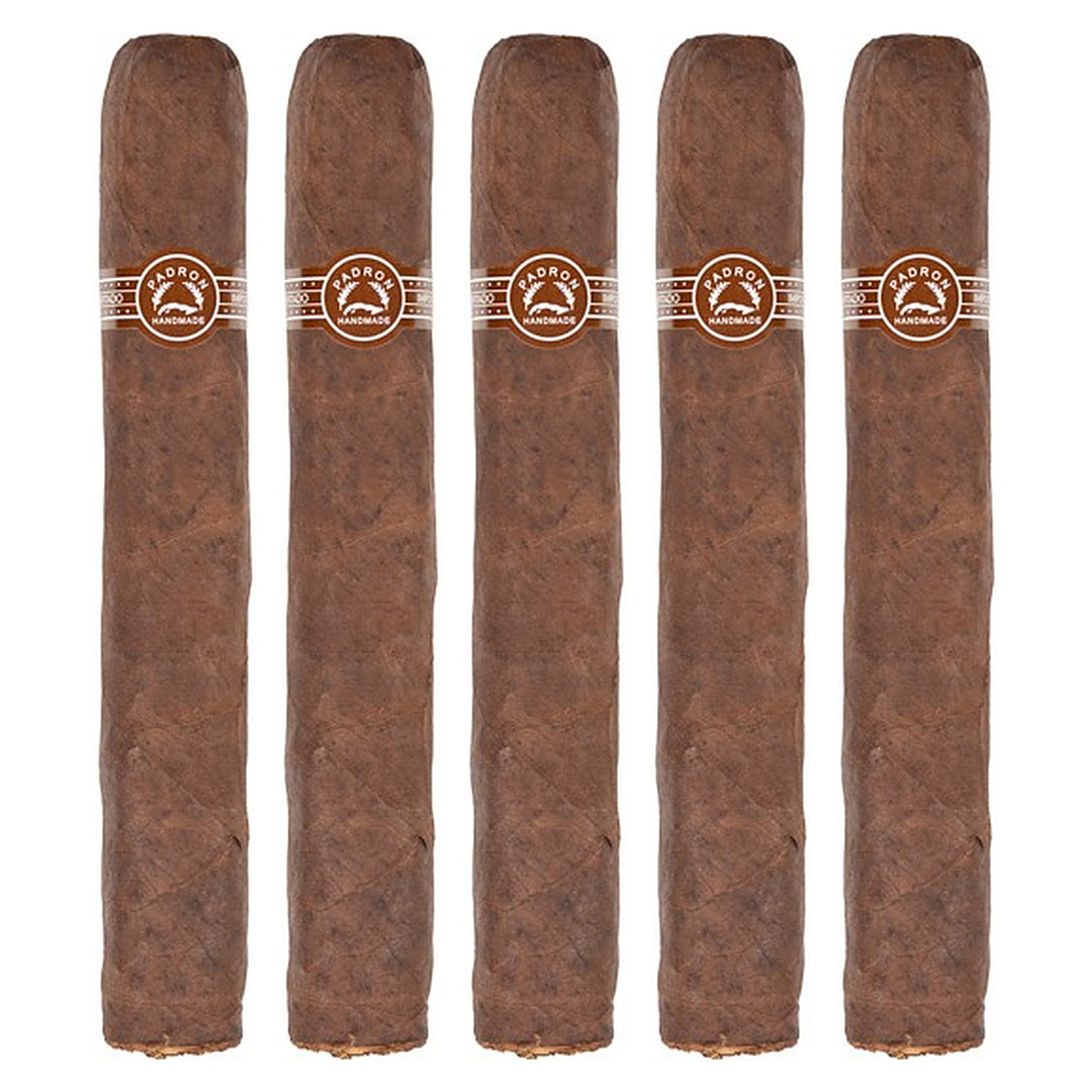 Five Padron 7000 Maduro cigars, 6.25 × 60, lined up side by side