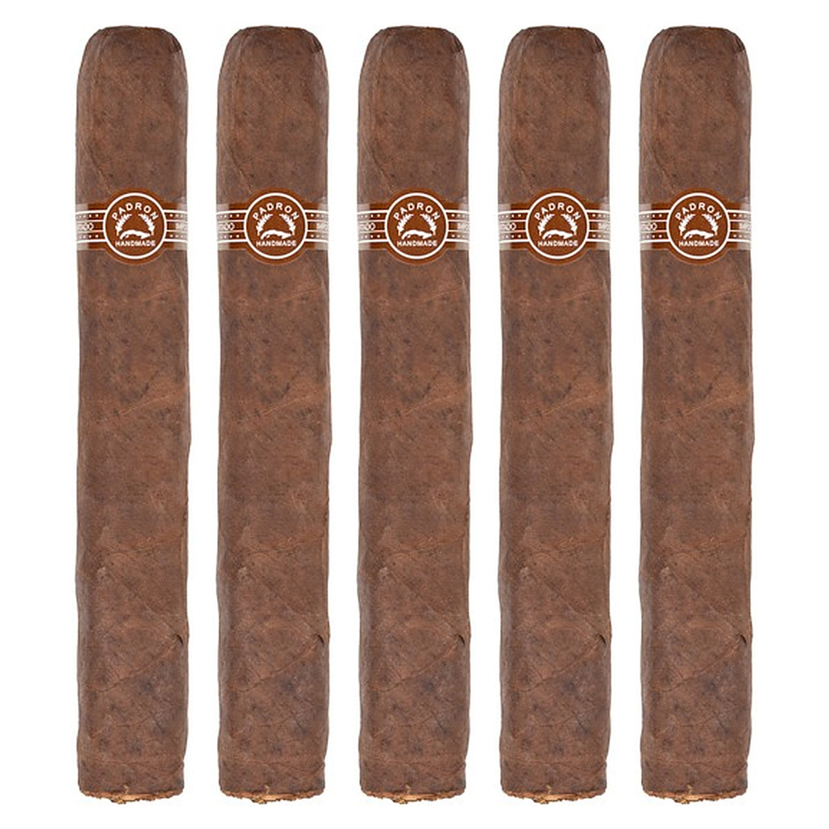 Five Padron 7000 Maduro cigars, 6.25 × 60, lined up side by side