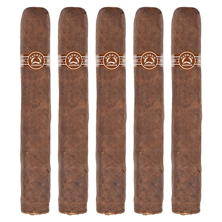Five Padron 7000 Maduro cigars, 6.25 × 60, lined up side by side