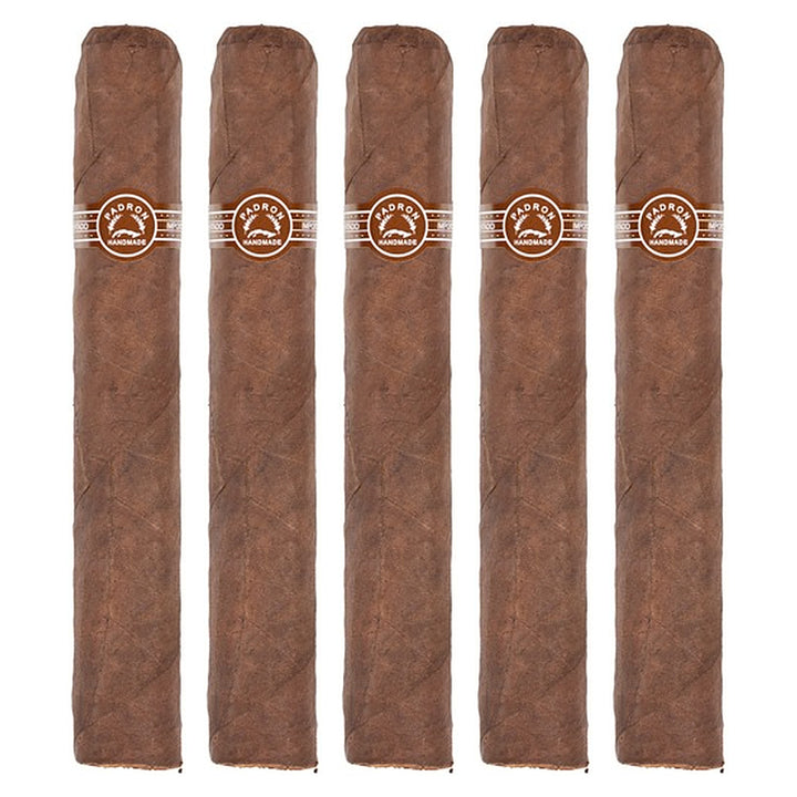 Five Padron 7000 Natural cigars, 6.25 × 60, lined up side by side