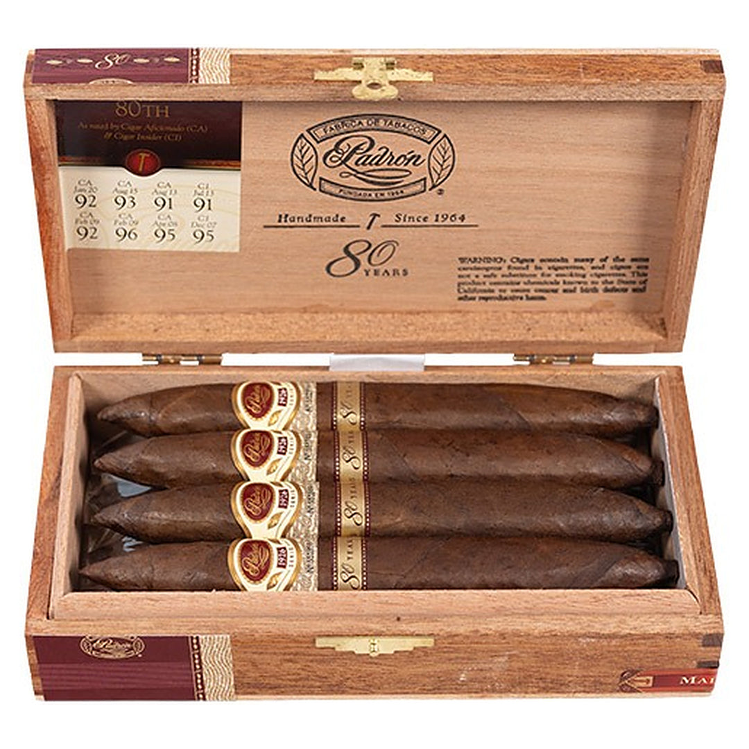 Open box of 8 Padron 1926 80th Anniversary Series Maduro cigars