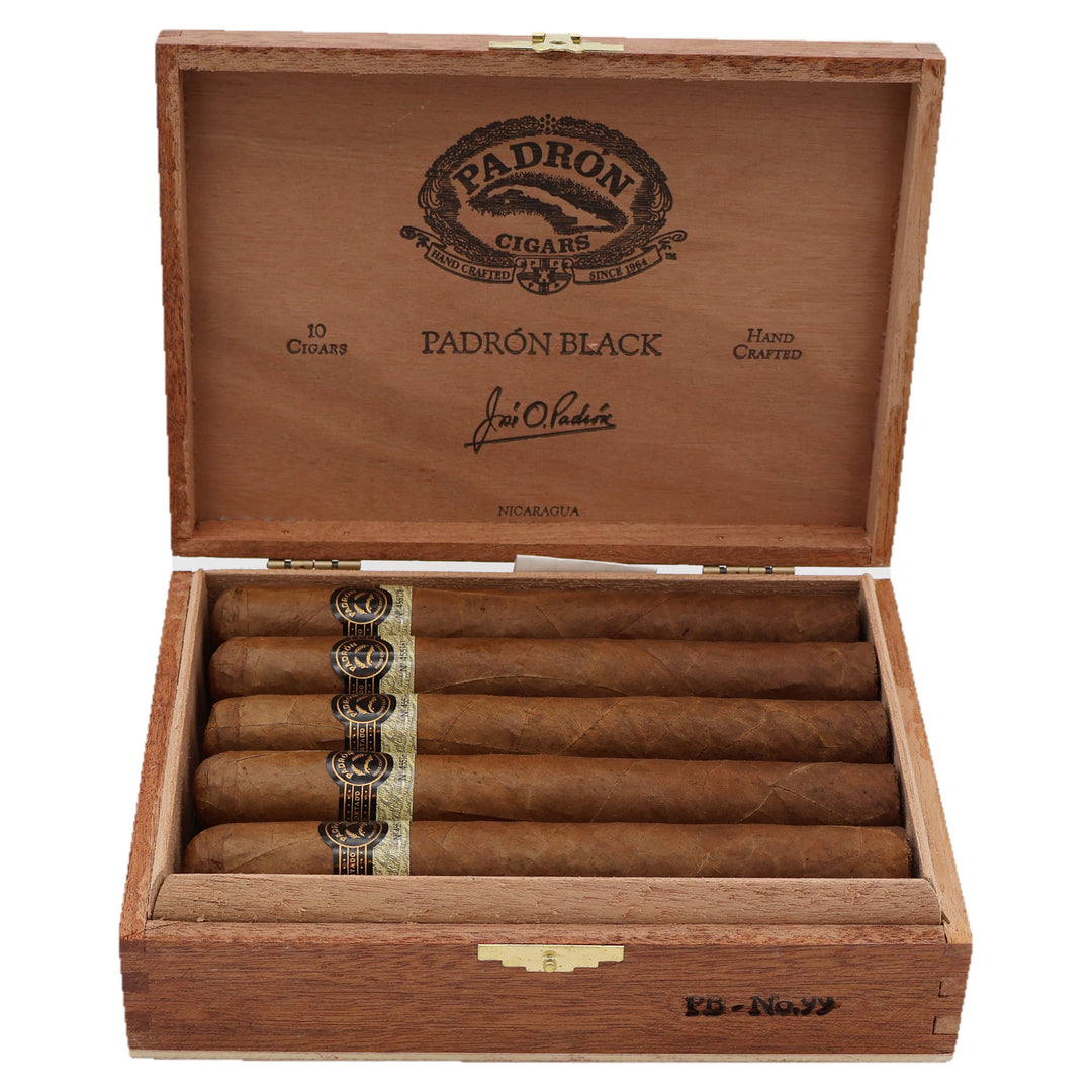 Open box of 10 Padron Black PB-99 Natural cigars