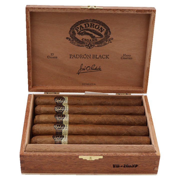 Open box of 10 Padron Black PB-99 Natural cigars