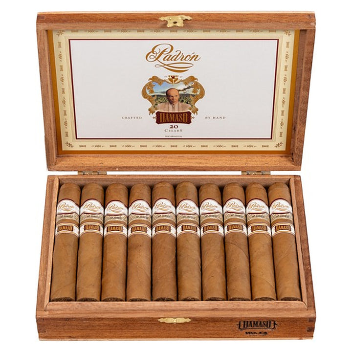 Open box of 20 Padron Damaso No. 12 cigars