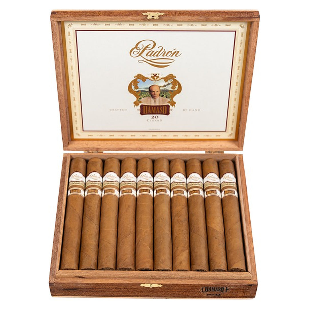 Open box of 20 Padron Damaso No. 17 cigars