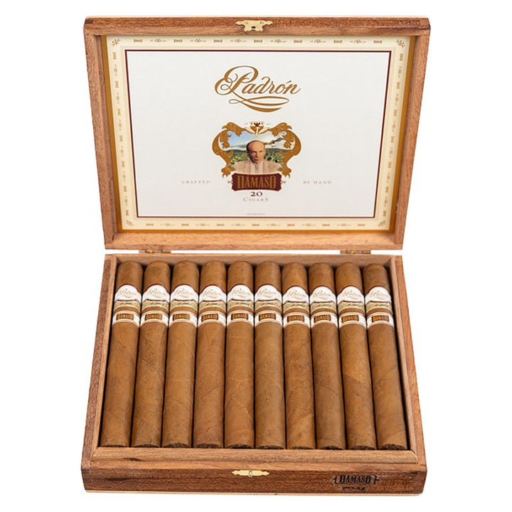 Open box of 20 Padron Damaso No. 17 cigars