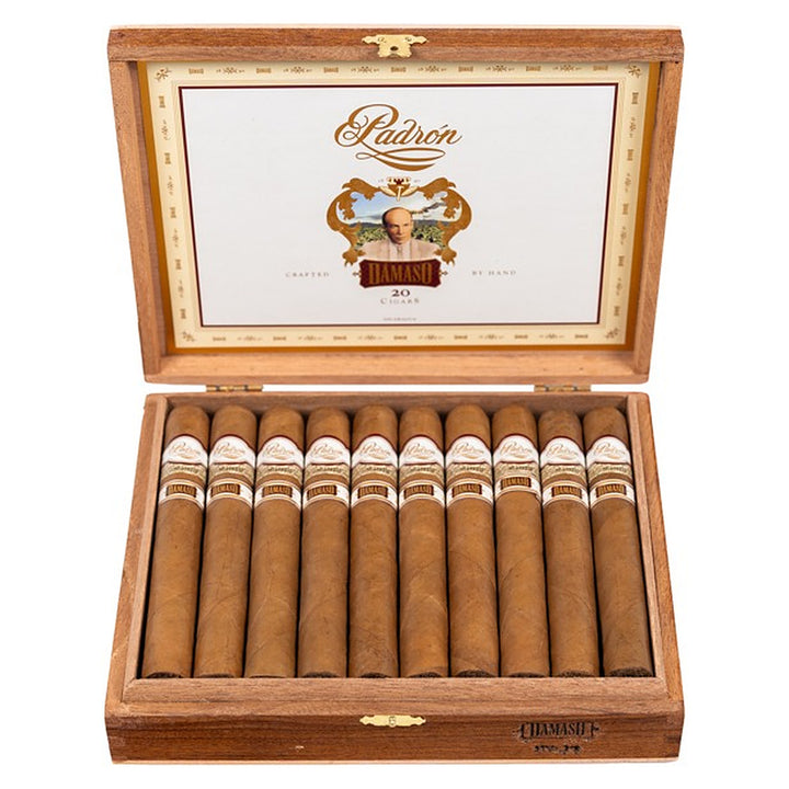 Open box of 20 Padron Damaso No. 34 cigars