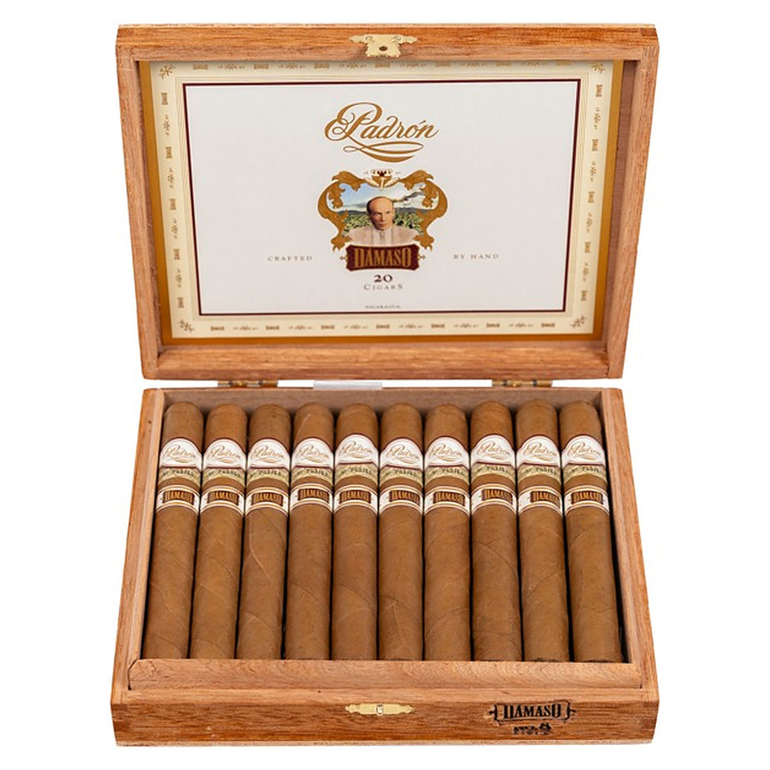 Open box of 20 Padron Damaso No. 8 cigars