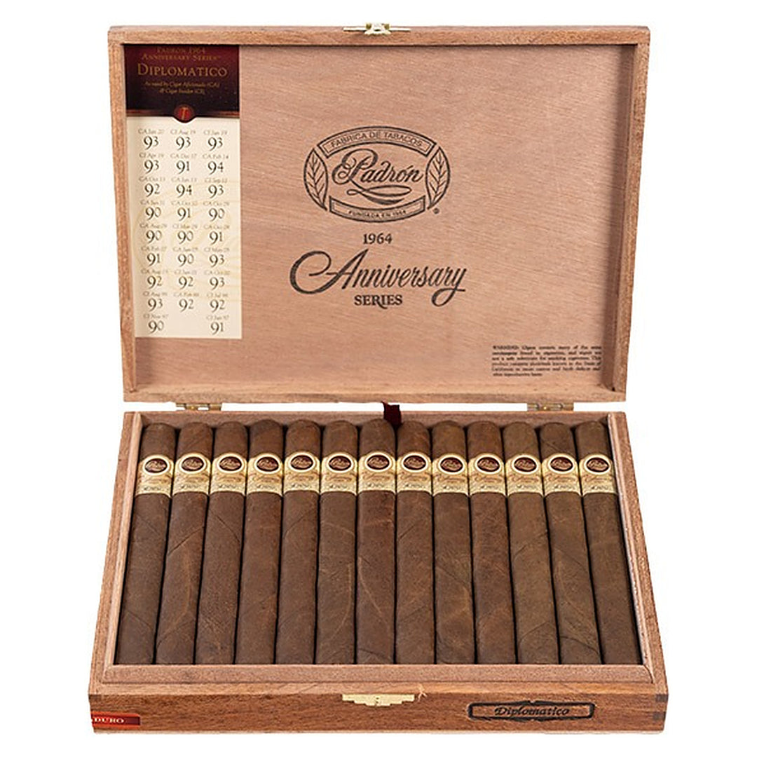 Open box of 25 Padron 1964 Anniversary Series Diplomatico Maduro cigars