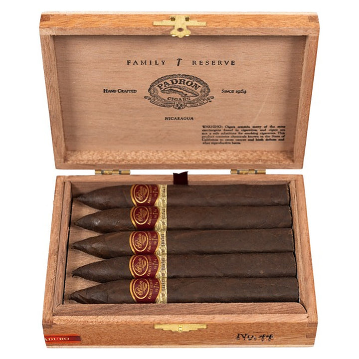 Open box of 10 Padron Family Reserve No. 44 Maduro cigars