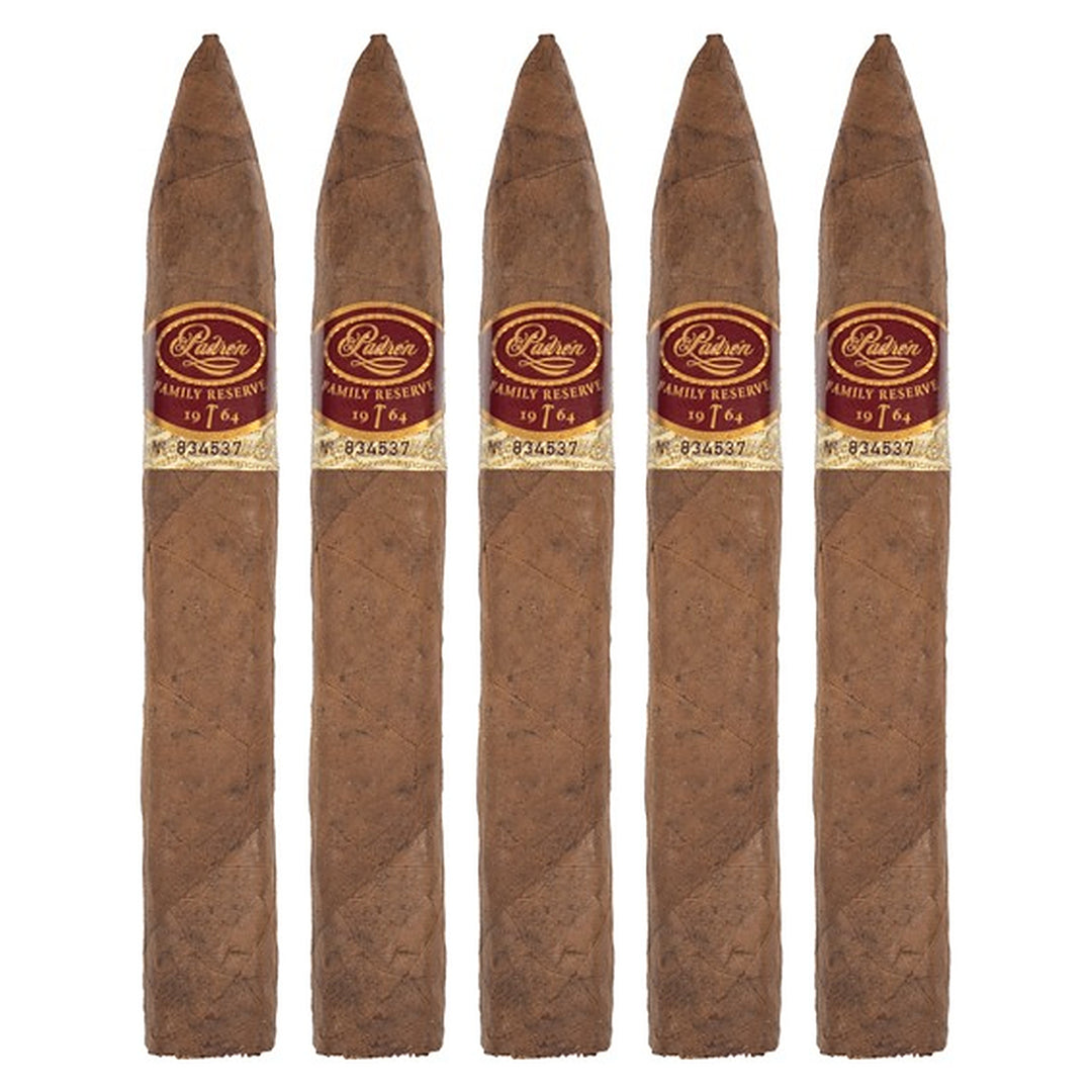 Five Padron Family Reserve No. 44 Natural cigars, 6 × 52, lined up side by side