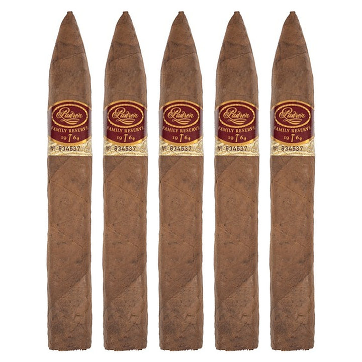 Five Padron Family Reserve No. 44 Natural cigars, 6 × 52, lined up side by side