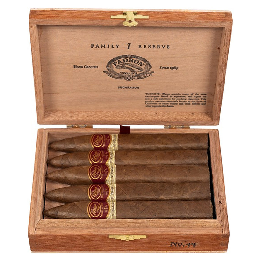 Open box of 10 Padron Family Reserve No. 44 Natural cigars
