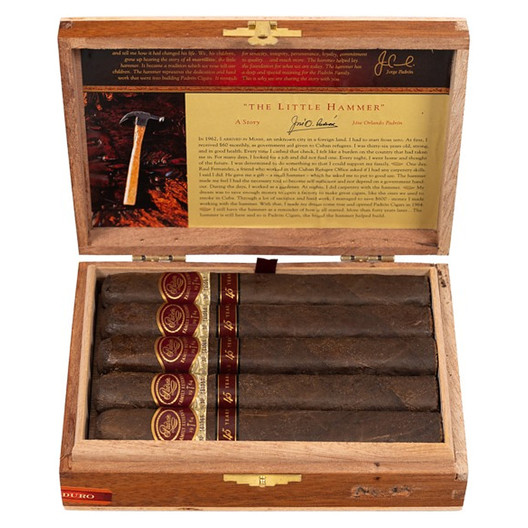 Open box of 10 Padron Family Reserve No. 45 Maduro cigars