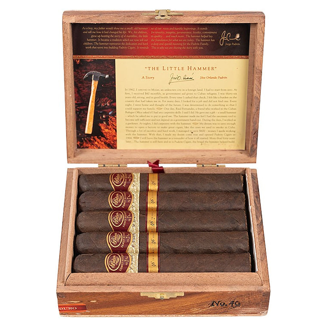 Open box of 10 Padron Family Reserve No. 46 Maduro cigars