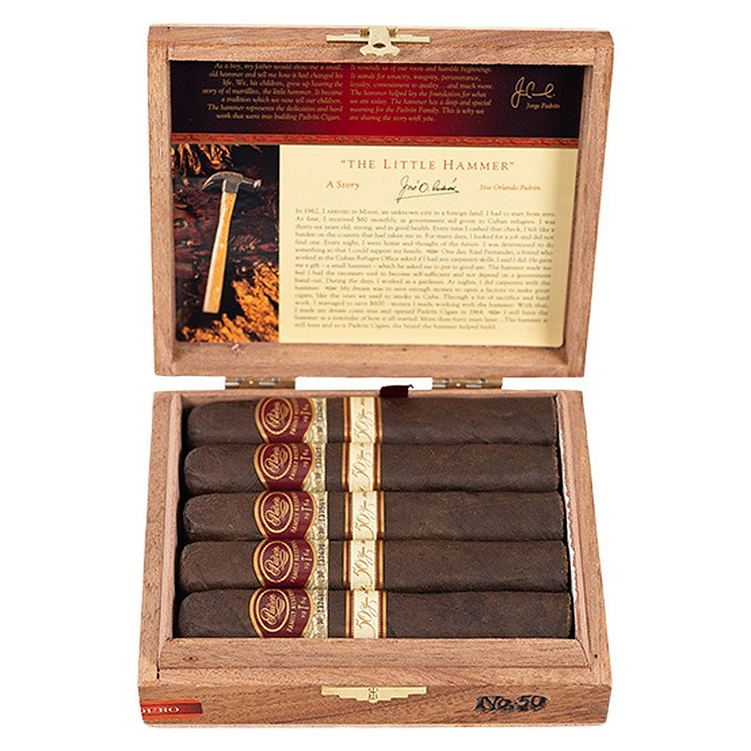 Open box of 10 Padron Family Reserve No. 50 Maduro cigars