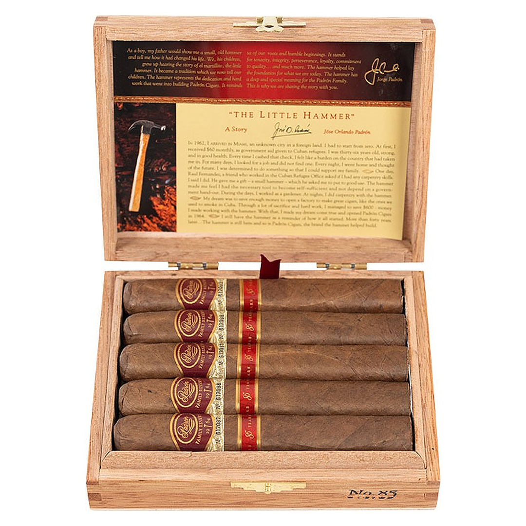 Open box of 10 Padron Family Reserve No. 85 Natural cigars