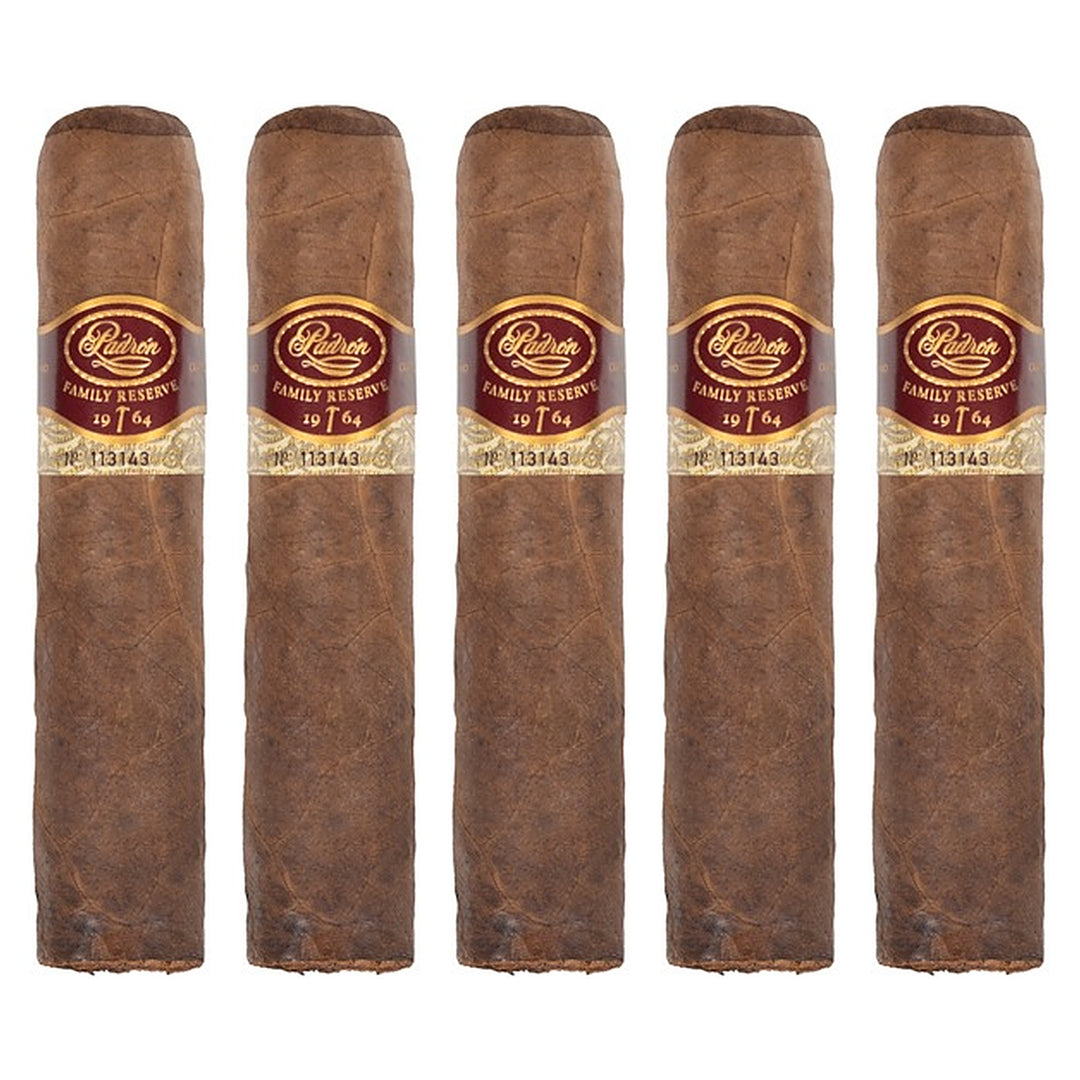 Five Padron Family Reserve No. 95 Natural cigars, 4.75 × 60, lined up side by side