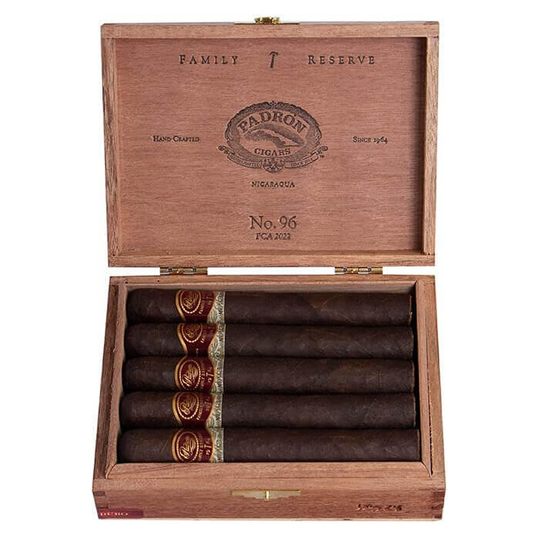 Open box of 10 Padron Family Reserve No. 96 Maduro cigars