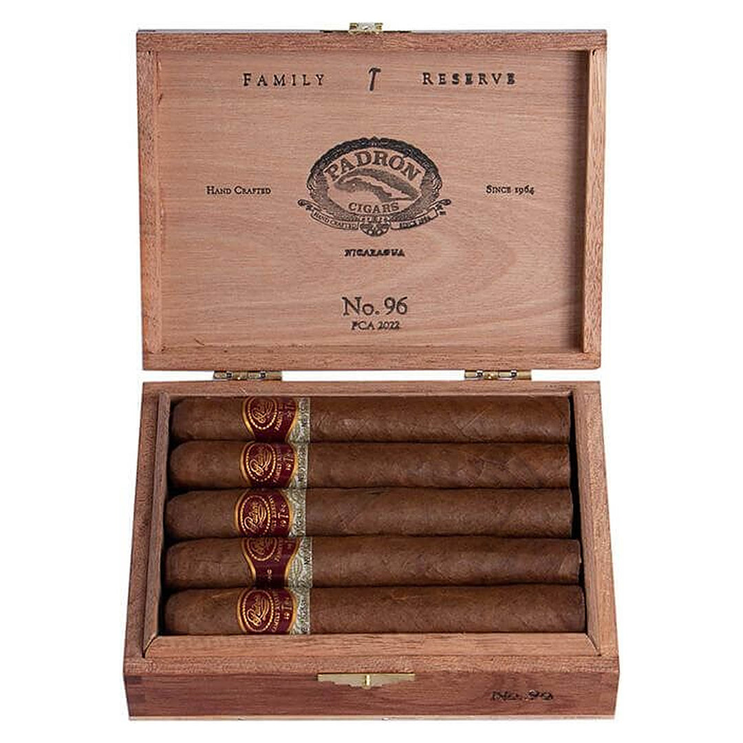 Open box of 10 Padron Family Reserve No. 96 Natural cigars