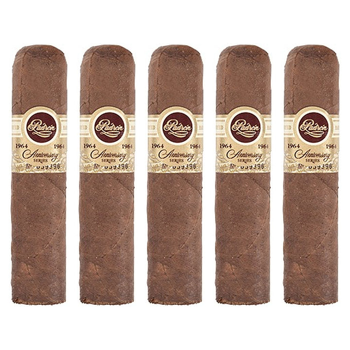 Five Padron 1964 Anniversary Series Hermoso Natural cigars, 4 × 56, lined up side by side