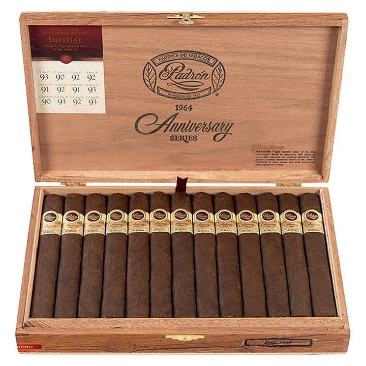 Open box of 25 Padron 1964 Anniversary Series Imperial Maduro cigars