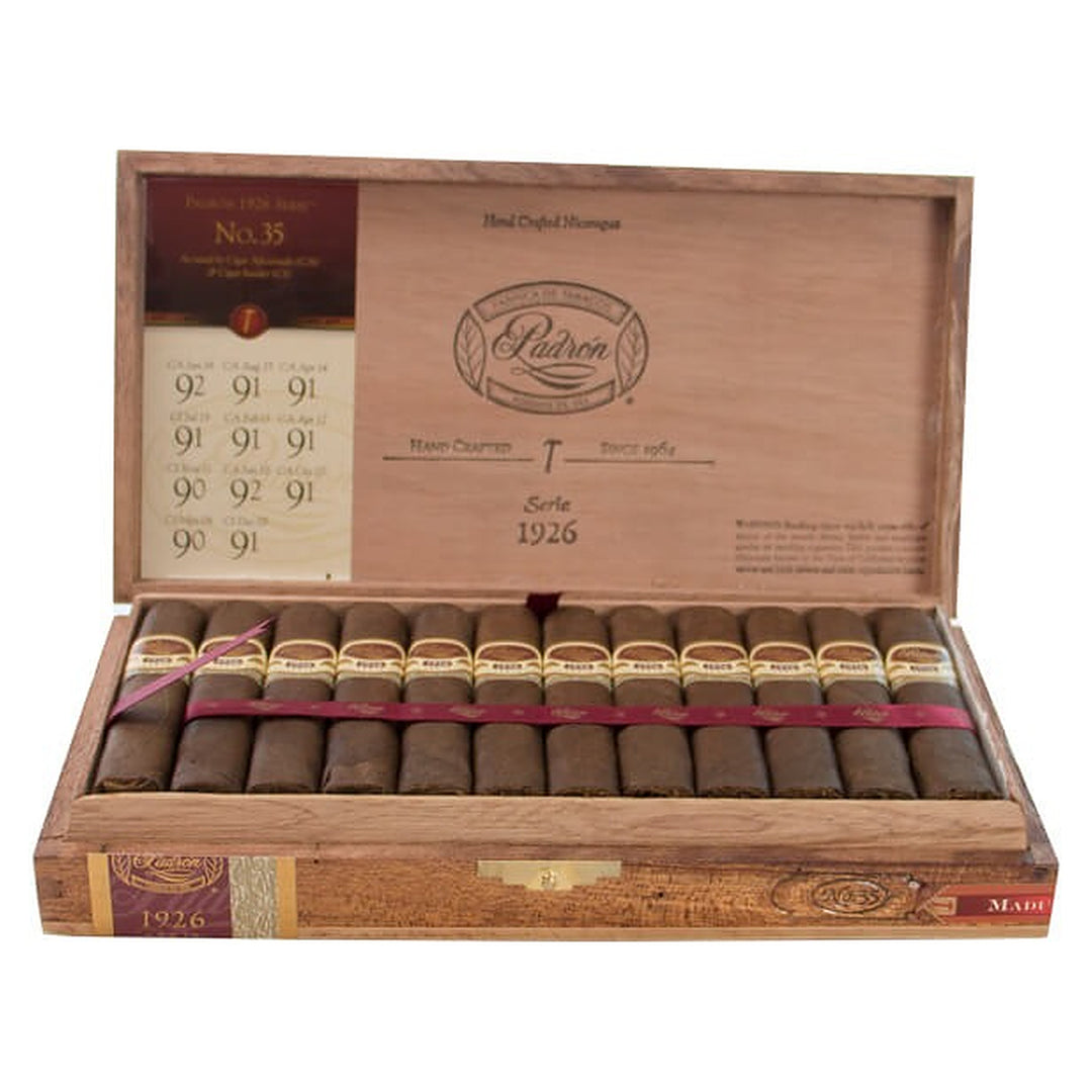 Open box of 24 Padron 1926 Series No. 35 Maduro cigars