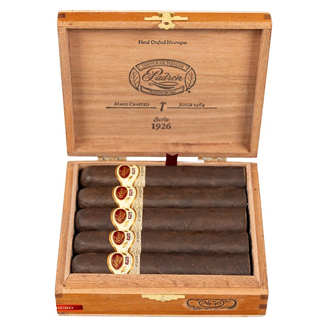 Open box of 10 Padron 1926 Series No. 48 Maduro cigars