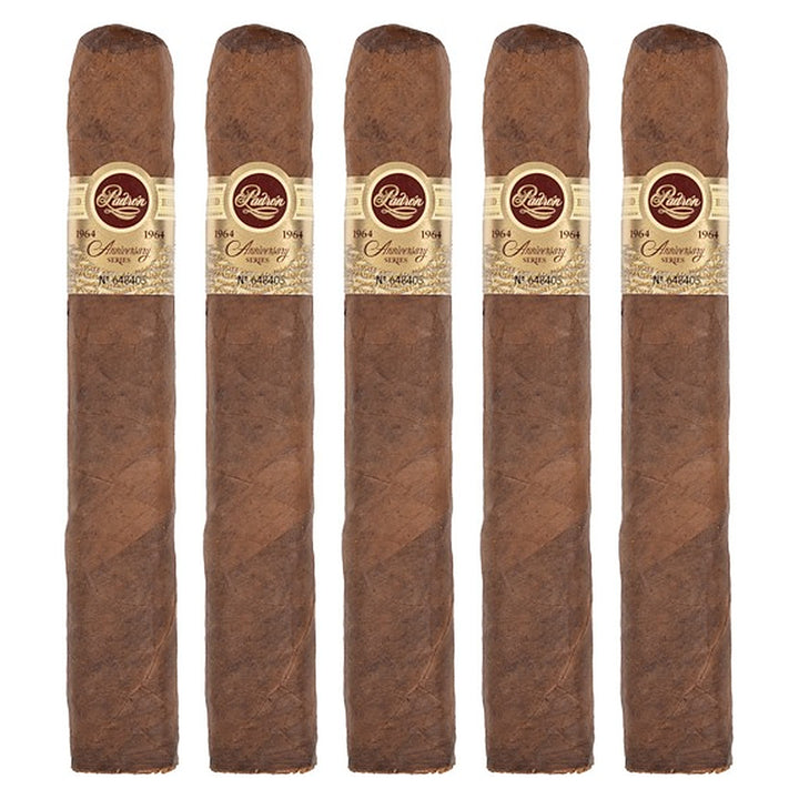 Five Padron 1964 Anniversary Series No. 4 Natural cigars, 6.5 × 60, lined up side by side