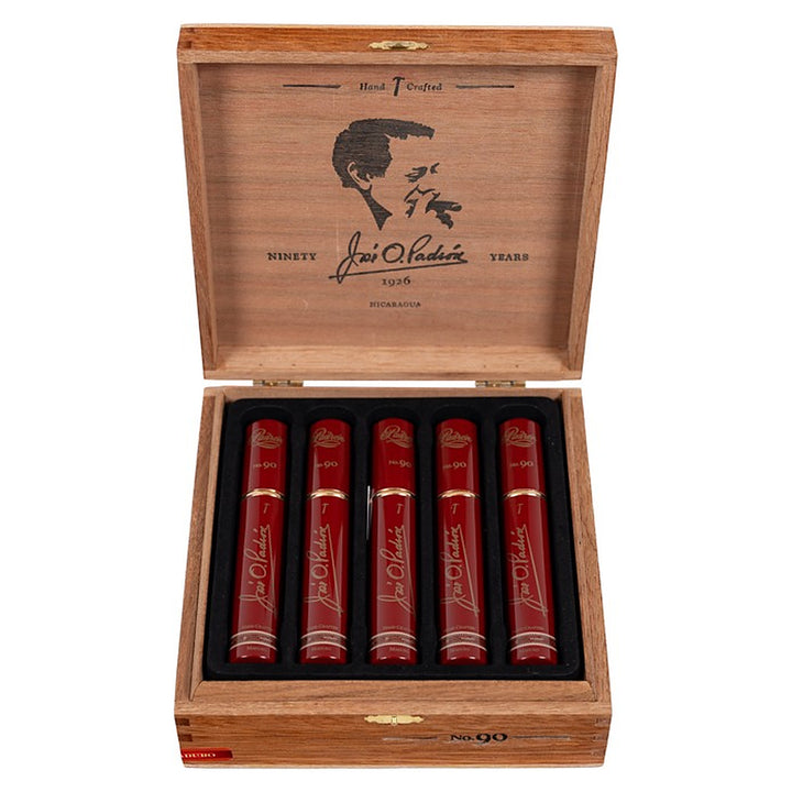 Open box of 10 Padron 1926 Series No. 90 Tubos Maduro cigars