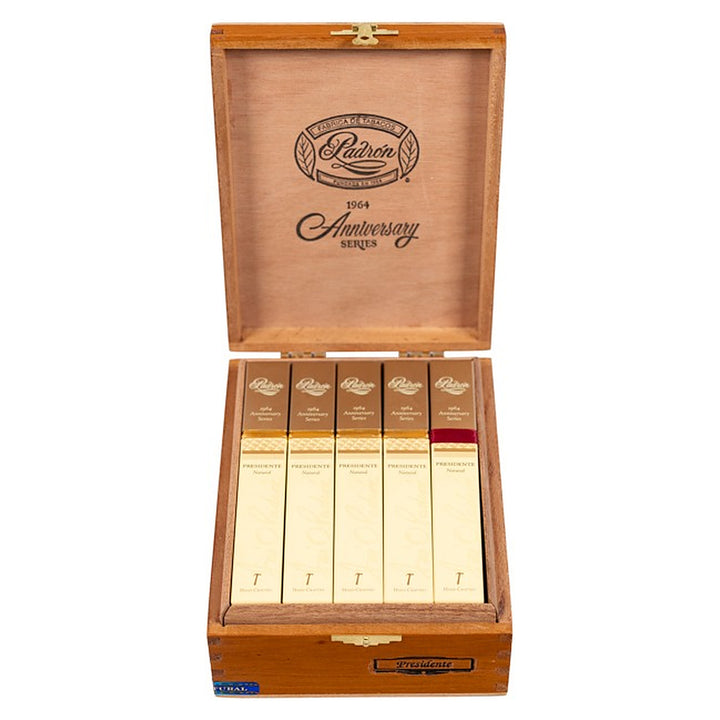Open box of 15 Padron 1964 Anniversary Series Presidente Tubos Natural cigars