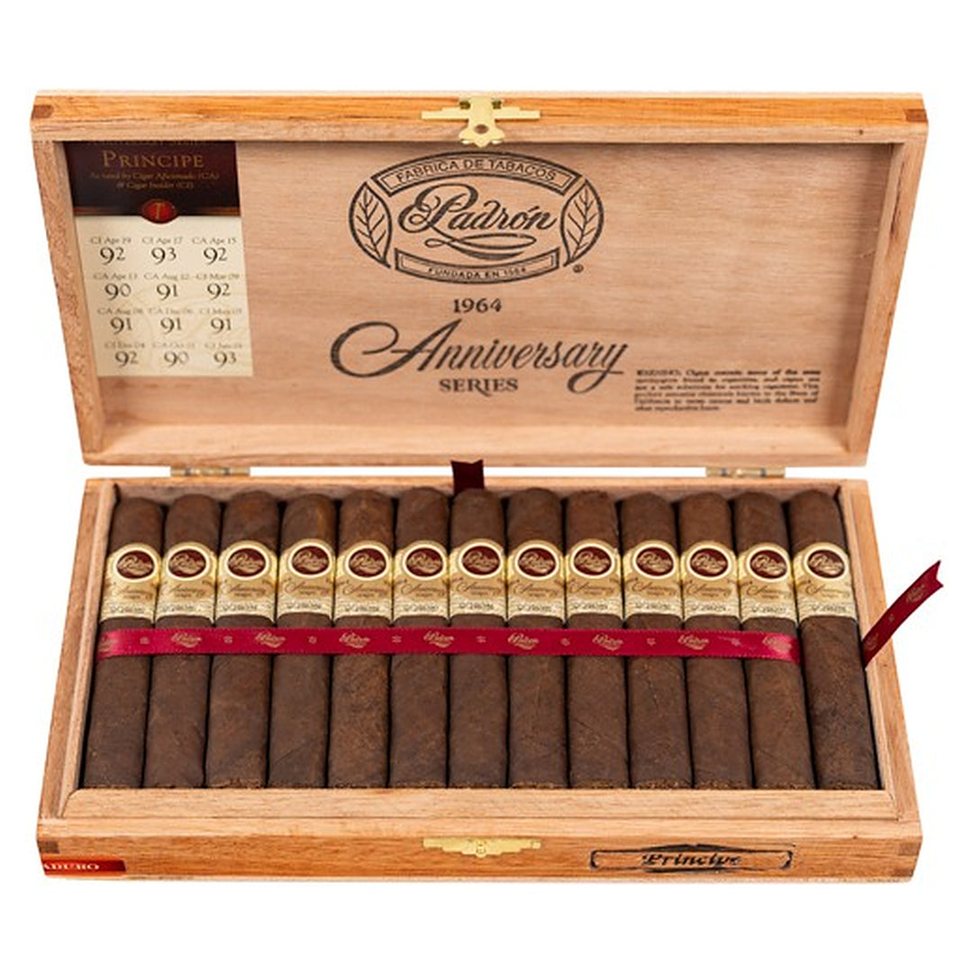 Open box of 25 Padron 1964 Anniversary Series Principe Maduro cigars