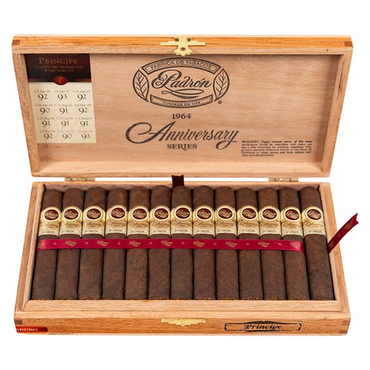 Open box of 25 Padron 1964 Anniversary Series Principe Maduro cigars