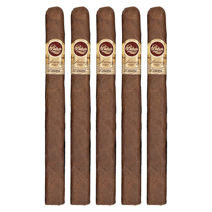 Five Padron 1964 Anniversary Series Superior Maduro cigars, 6.5 × 42, lined up side by side