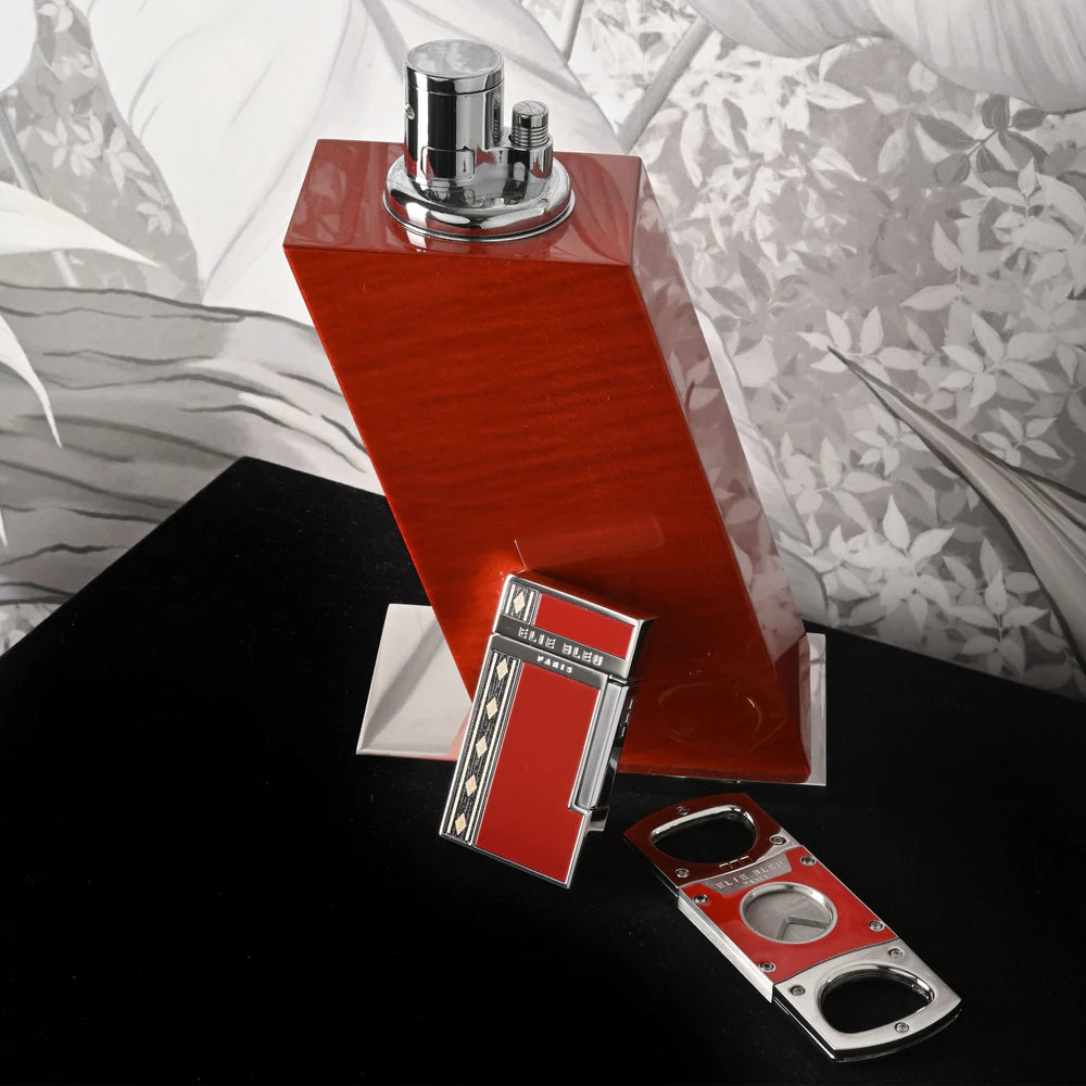 Elie Bleu "Diamond Jetflame & Alba Marquetry" Pocket Lighter - Red EBJ1463