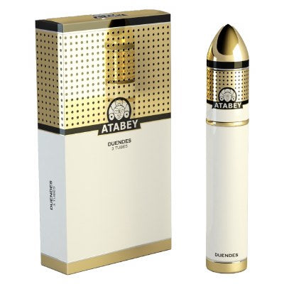 Alt text: Atabey Duendes Tubes 3 Pack Torpedo cigars in 6.0" x 54 size, presented in elegant tubes showcasing premium craftsmanship.