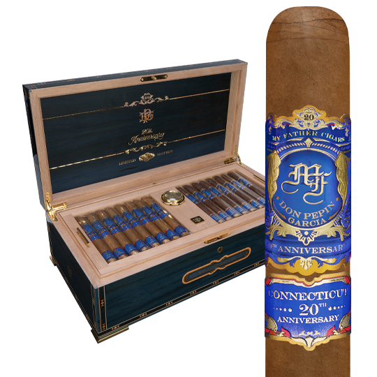 My Father Don Pepin Garcia 20th Anniversary Blue Humidor and Cigars