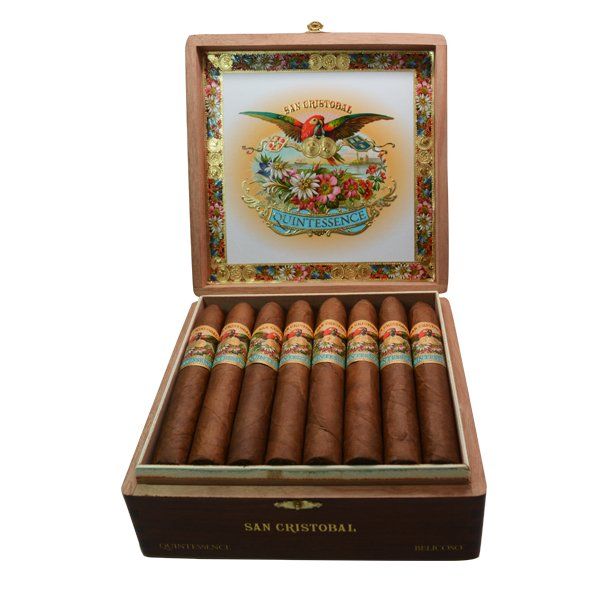 Open box of San Cristobal Quintessence Belicoso Cigars